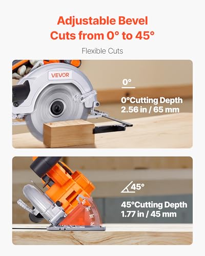VEVOR 20V Cordless Circular Saw, 7-1/4" Brushless Circular Saw for Makita 18V Battery, 5000 RPM, 0-45 Degree Bevel Capability, LED Light, Kit with Battery and Charger Included, for Wood Cutting - size: 7-1/4 in