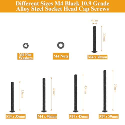 185 Pieces M4 x 30/35/40/45/50mm Button Head Socket Cap Screws Nuts Washers Set Black, Sutemribor M4 Long Screws, M4 Black Screws Nuts Washers Assortment Kit, 10.9 Grade Alloy Steel, Fully Threaded - size: M4 x 30/35/40/45/50mm Kit, style: Button Head