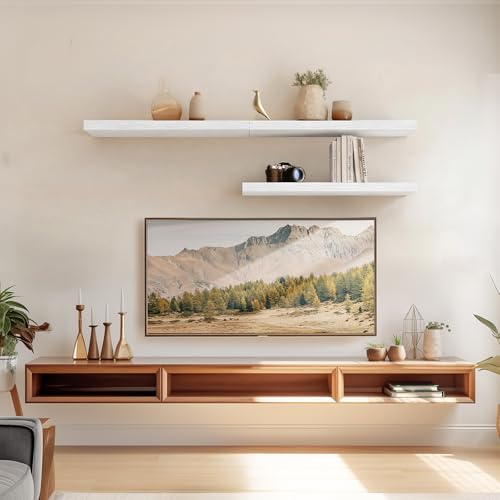 Amada 24 Inch Floating Shelves with Invisible Brackets, Set of 2, White | Wall Shelves with Hidden Bracket, Solid MDF Wood, 22 lbs Max Load per Shelf, Easy to Assemble, Multi-Wall Compatible - color: White, size: 24 inches