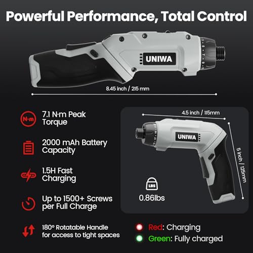 UNIWA Cordless Electric Screwdriver Rechargeable-650 RPM Power Drill-Grey - color: Grey