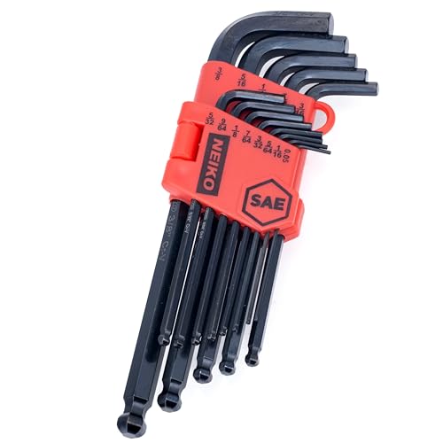 NEIKO 01101A Standard Allen Wrench Set, 13 Piece Ball End Hex Key Set, SAE Long Allen Keys 0.05” to 3/8 Inch Hex Wrench Set for Bike Bicycle Repair, Black Oxide Chrome Vanadium, Hanging Storage Case - size: SAE - 13pc