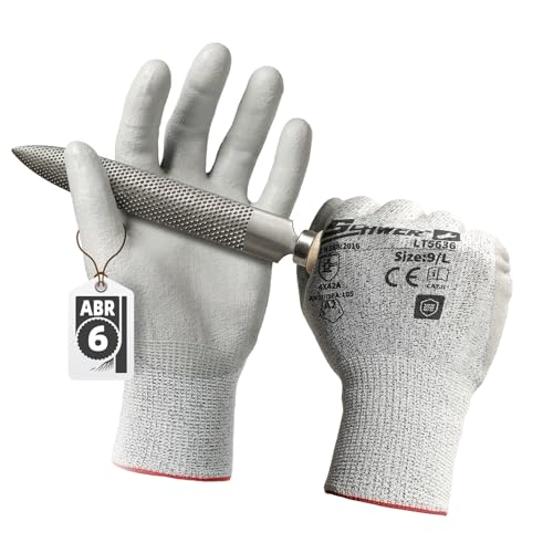 Schwer 6 Pairs A2 Cut Resistant Work Gloves, Ultra Durable, LT5636, M - size: Medium