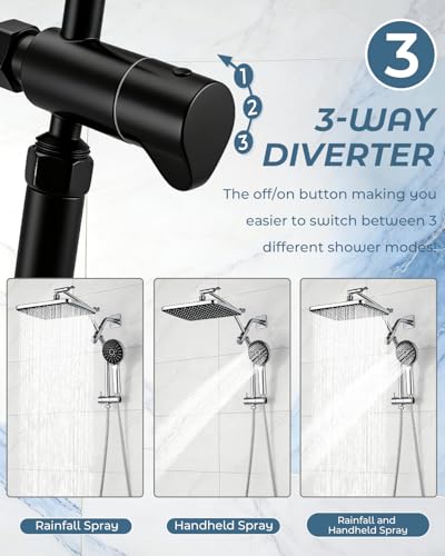 Shower Head with Handheld,High Pressure Black Slide Bar Shower Head - color: C-Matte Black, style: Rectangular 12"