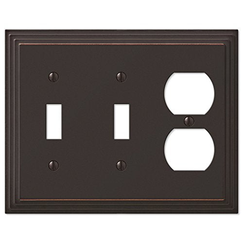 Amerelle Steps Double Toggle/Single Duplex Cast Metal Wallplate in Aged Bronze - color: Aged Bronze, size: 2 Toggle / 1 Duplex