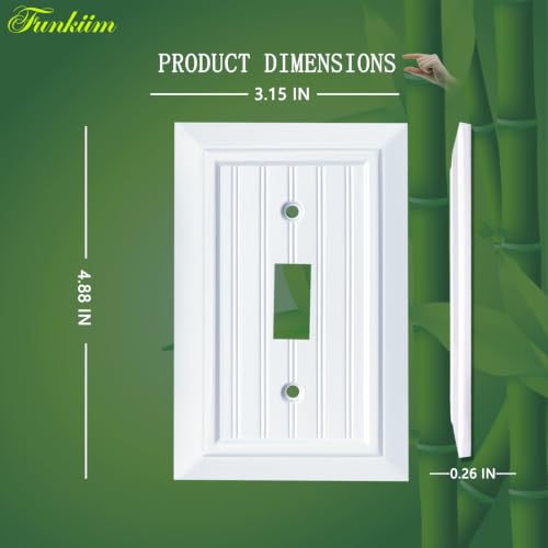 Pure White Classic Beadboard Wall Plates,Light Switch Covers,Electrical Outlet Covers, Switch Plates of Various Combination, Nature Bamboo Fiber Wall plate (1 Gang Toggle 4 Pack) - style: 1 Gang Toggle 4 Pack