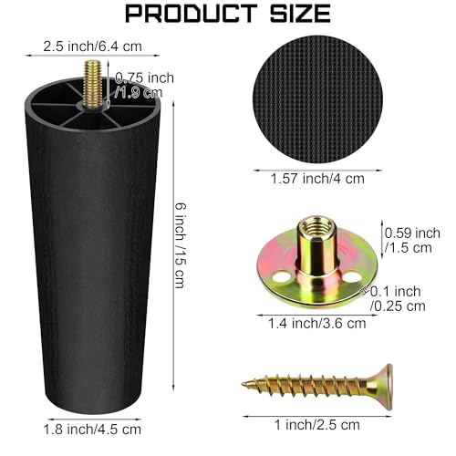 TURSTIN 16 Pack 6 Inch Plastic Furniture Legs with M8 T-Nuts Screws Tapered Sofa Couch and Chair Legs Replacement Furniture Legs for DIY Projects Sofas Coffee Tables Dressers Beds - size: 6 inch