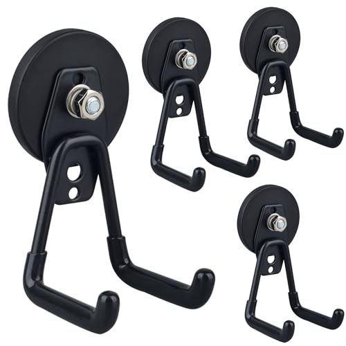 ULIBERMAGNET Heavy Duty Magnetic Garage Hooks,4 Pack Strong Large Magnet Hook for Power Drill,Garden Tools,Hose,Pegboard,Garage, Workshop,Magnetic Storage Hooks for Indoor Outdoor Hanging(Black) - style: 2.59INCH 4PACK Black Medium Hooks