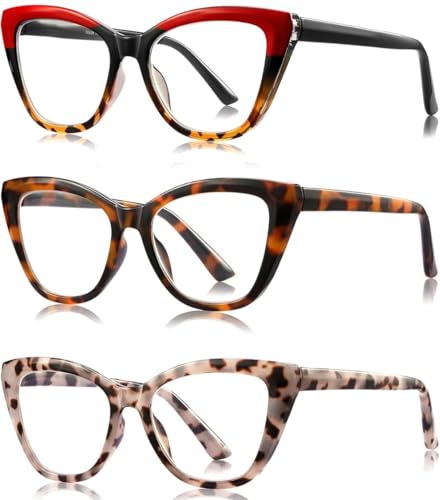 3 Pack Oversized Reading Glasses for Women with Spring Hinge - color: 3 Pack Mix C4*