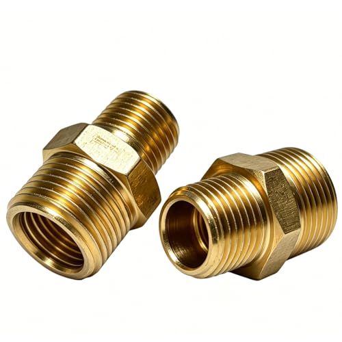 3/8" NPT to 1/4" NPT Brass Reducer Fitting, 2-Pack Solid Brass Hex Nipple | Solid forged brass, ASTM B584, 300 PSI rated. 3/8 male x 1/4 male NPT adapter for HVAC, pneumatic and air compressor systems - size: 3/8"NPT x 1/4" NPT Male(2PCS)