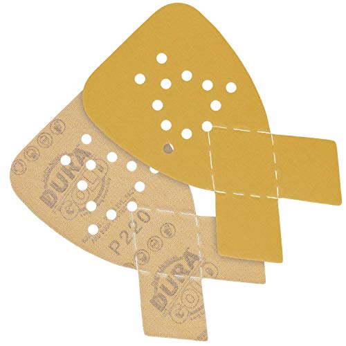 Dura-Gold Premium Mouse Detail Sander Sandpaper Sanding Sheets - 220 Grit (Box of 24) - 12 Hole Pattern Hook & Loop Triangle Shaped Mouse Discs - Fits Black and Decker, Woodworking Wood Crafting, Auto - size: 220-Grit