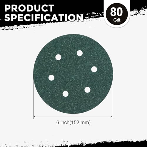 50Pcs Sanding Disc 6Inch 80Grit 6 Hole Sandpapers Green - color: Green, size: 6 Inch(80 Grit)