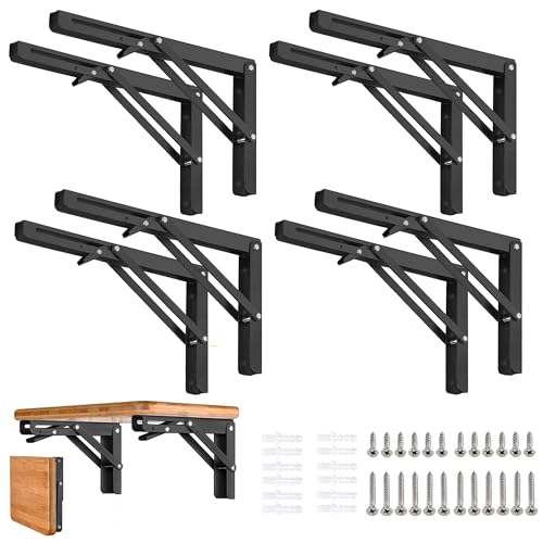 Folding Shelf Brackets - 8 Inch 8 Packs Heavy Duty Metal Collapsible Wall Mounted Bracket, Space Saving for Bench Table - size: 8 Inch- 8 Packs