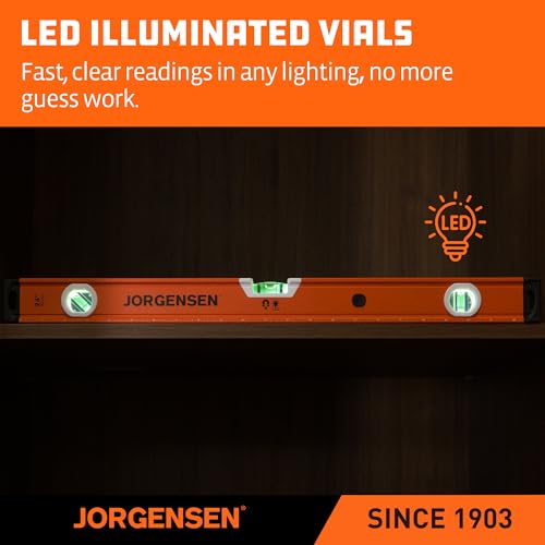 JORGENSEN 24" Magnetic LED Box Level, 45°/90°/180° Spirit 2' Leveler Tool - size: 24 inch