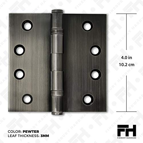 Solid Brass Door Hinge Heavy Duty Ball Bearing Polished 4x4 Inch - Set of 2 Hinges (Pewter) - color: Pewter
