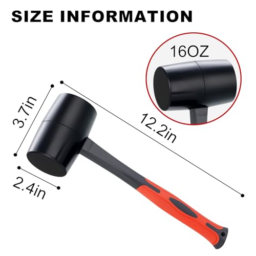 DESHIL Rubber Mallet 16 oz, Durable Rubber Hammer with Fiberglass Handle