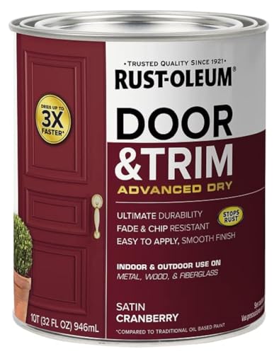 Rust-Oleum 369385 Advanced Dry Door & Trim Paint, Quart, Satin Cranberry - color: Satin Cranberry