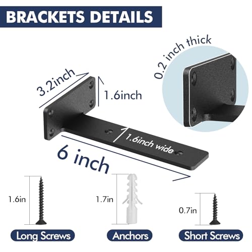 Starunder 6 Inch Floating Shelf Brackets,6 Pack L‑Shape Shelf Supports - size: 6 Inch