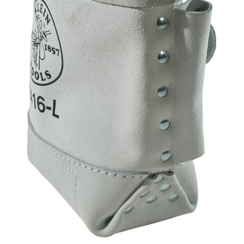 Klein Tools 5416L Tool Pouch, Leather Bull-Pin and Bolt Bag, Tunnel Loop Connection, Reinforced Bottom, 5 x 10 x 9-Inch - size: 1 Count, style: Leather