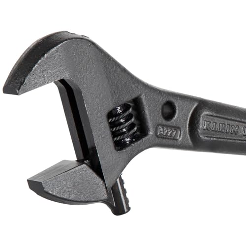 Klein Tools 3227 Extra Wide Adjustable Wrench, Made in USA, Construction Spud Wrench for Up to 1-7/16-Inch Nuts and Bolts, 10-Inch, with Tether Hole
