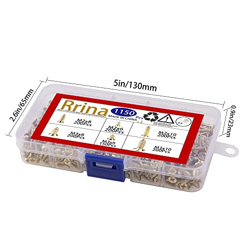 1150Pcs M2 M3 Gold Plate Carbon Steel Small Screws Phillips Flat Head Cross Self Tapping Tiny Screw Cabinet Electronic Accessories Screw DIY Micro Woodworking Mini Screw Assortment Kit