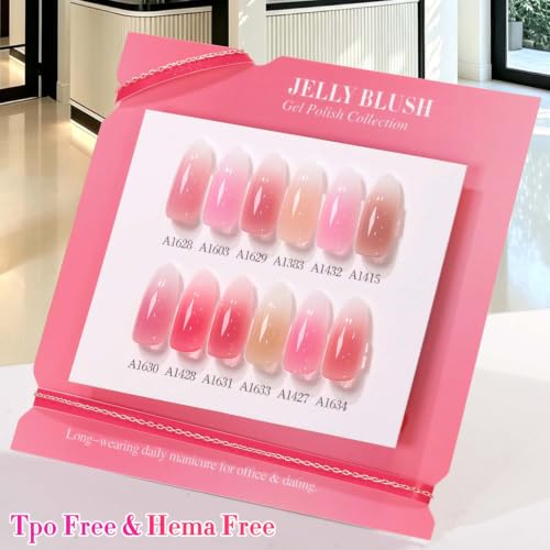 Double Rhythm 28Pcs 0.5Oz Gel Nail Polish Set Same Color Same Bottle Gel Polish Kit Nail Art Manicure Salon DIY at Home for Women (Jelly Sheer Clear Collection-T24-8) - color: Milky Jelly Nude Pink