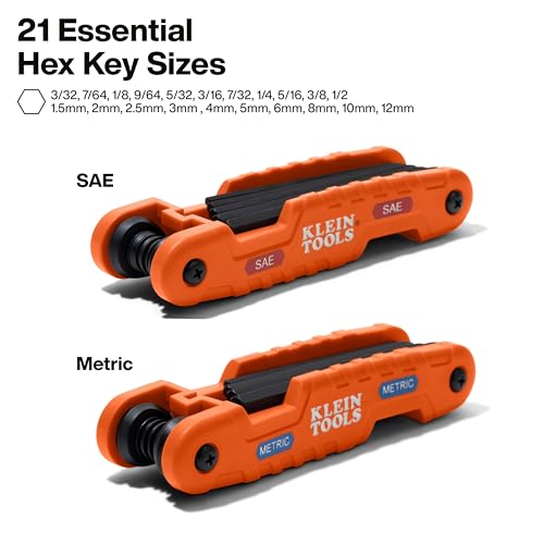 KLEIN TOOLS 70552 Pro Folding Hex Key Set, 21-Key SAE and Metric Hex Key Set with High-Leverage Blades, 2-Pack - style: SAE & Metric Kit