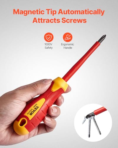 VEVOR Insulated Screwdriver Set, 12-Piece Professional Electrical Screwdriver Set, 1000V Insulated Electrician Tool Set, with Magnetic Phillips Slotted Tips, Insulated Pliers, and Diagonal Pliers - style: 12pcs