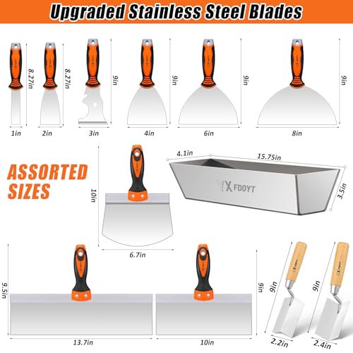 Drywall Knife Set, 12Pcs Drywall Tools Kit with Mud Pan