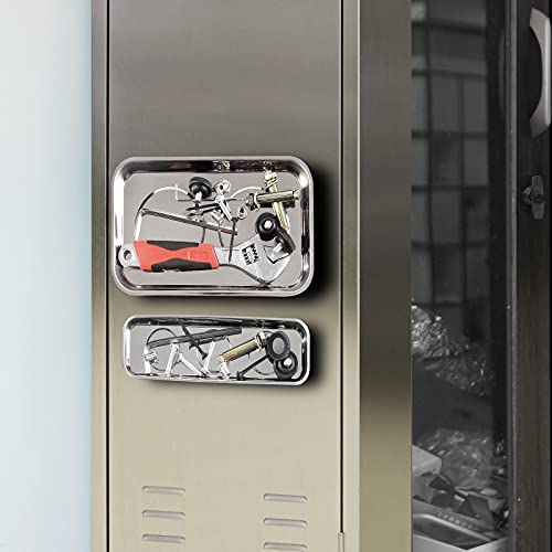 3 Pieces Magnetic Trays Set Stainless Steel Magnet Tool Tray Parts Holder for Screws, Sockets, Bolts, Pins, Mechanic's and Automotive - size: 3 Pieces Set (8.9" x 2.5" + 9.5" x 5.5")