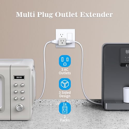 Multi Plug Wall Outlet 2-Pack,3 Prong Adapter Wall Outlet Extender | Electrical Outlet Extender, Grounded Outlet Splitter, Cube Tap 3-Way Power Plug Expander for Home and Office, White