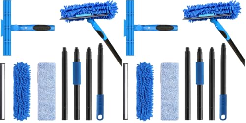 VITEVER Professional 69'' Window Squeegee Cleaner Tool with Extension Pole, 2-in-1 Squeegee for Window Cleaning Kit with Scrubber and Rotating Head, 1 Blade 2 Scrubber (Pack of 2) - size: 69 inches (Pack of 2)