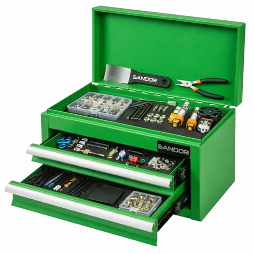 Mini Tool Box - Metal Tool Chest with 2 Drawers & PVC Drawer Liners - Green - color: Green