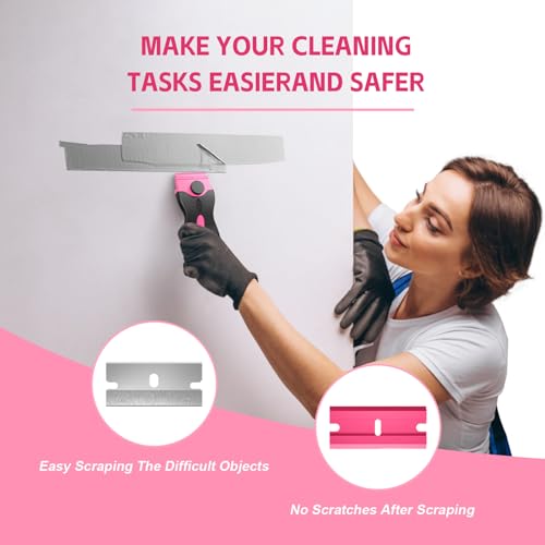 3 Pack Razor Blade Scraper Set, Includes 30 Plastic & 30 Metal Blades(Pink) - color: Pink