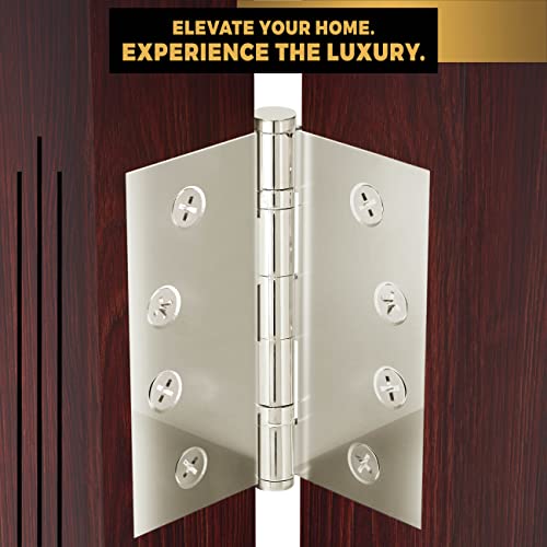 Solid Brass Door Hinge Heavy Duty Ball Bearing Shiny Silver 4x4 Inch - Set of 2 Hinges (Polished Nickel) - color: Polished Nickel