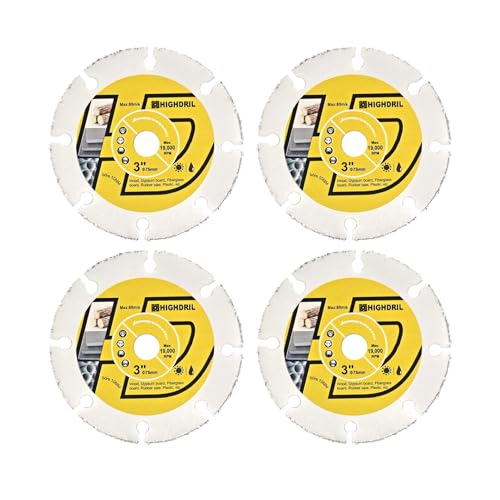 HIGHDRIL 4pcs 3" Carbide Wood Blade for Wood Plastic Gypsum Fiberglass | Arbor 3/8" 10mm Angle Grinder Cutting Disc for Wooden boards, gypsum boards, fiberglass boards, rubber hoses, plastics - size: Carbide Wood Blade