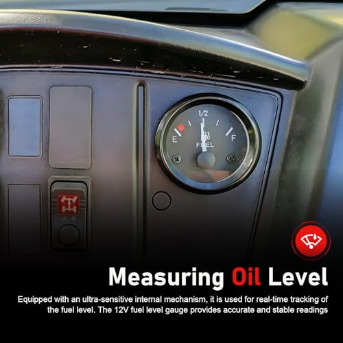 2" 52mm Fuel Level Gauge, 12V 240-33ohm Boat Fuel Gauge Gas Tank Meter with E-1/2-F Pointer Dash, Fuel Sensor with Nut and Bracket, Fit for Car RV Yacht Marine Motorcycle (Black)
