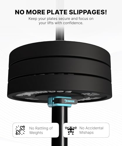 DMoose Fitness Barbell Clips 2 Inch (Pair) - Quick Release Olympic Barbell Clamps & Collars with Anti Slip TPR Grip for Secure Weightlifting and Powerlifting - Weight Clips for Bars at Home or Gym - color: Cyan, style: Magnetic