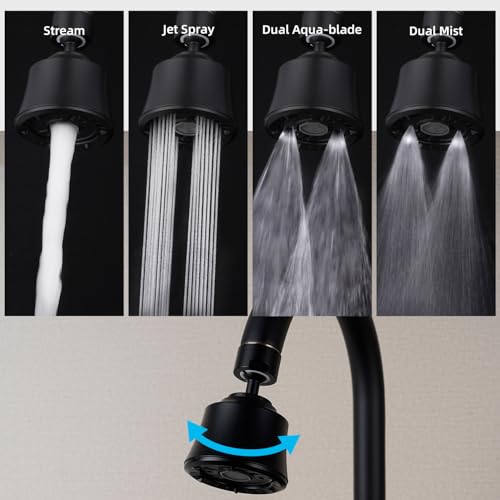 Faucet Aerator 4 Modes, 360° Swivel Faucet Sprayer Head Attachment, Black - color: Black, style: 2 Swivel Joints