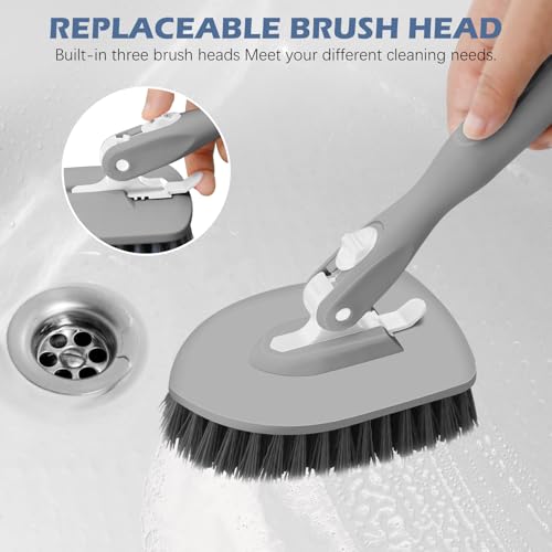 SetSail Tile Tub Scrubber Brush 3-in-1 Long Handle Shower Scrubber, Gray - color: Gray, size: 2 Pads
