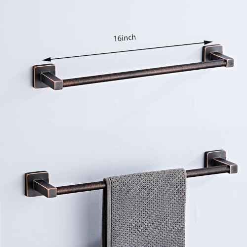 Bathroom Hardware Set 4 Pieces,Oil Rubbed Bronze Towel Bar Set Stainless Steel Wall Mounted, Includes 16In Hand Towel Bar, Towel Ring, Robe Towel Hooks,Toilet Paper Holder, Bathroom Towel Rack Set - color: Oil Rubbed Bronze-4pcs, size: 16Inch