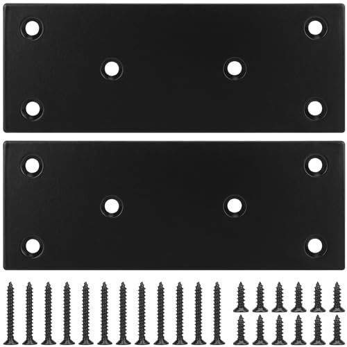 Mending Plate, Black Metal Flat Straight Brace Bracket, Double-Wide Metal Plate, Joining Plate for Wood Furniture Fence Fastening with Screws in 2 Different Lengths (48x128mm, 2 Pack) - size: 1.9"×5"/48*128mm