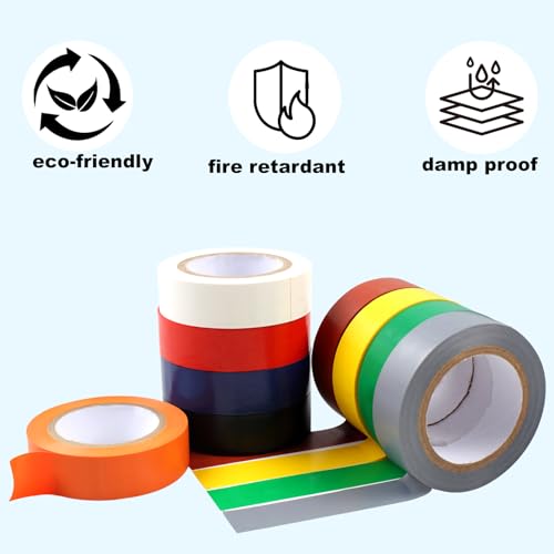 Romeda 9 Pack Coloured Electrical Tape, Electrical Tape Colours Water, Sun, and Oil Resistant, Suitable for Most Domestic, Commercial, and Industrial environments. - color: Mix Colors