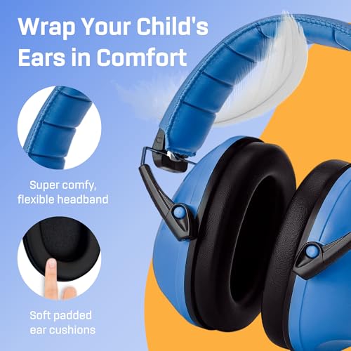 Kids Noise Canceling Headphones - 33 dB (2K Hz) - Ear Protection Earmuffs | Vanderfields' earmuffs protect child's hearing with certified noise-cancellation, soft ear cushions, and adjustable headband - color: Light Blue