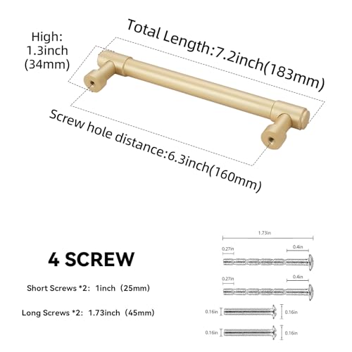 10 Pack 6-1/4 Inch(160mm) Kitchen Cabinet Handles Brushed Gold Cabinet Pulls Alloy Drawer Pulls Solid Cabinet Hardware - color: Brushed Gold, size: 6-1/4'' Hole Center(160mm)