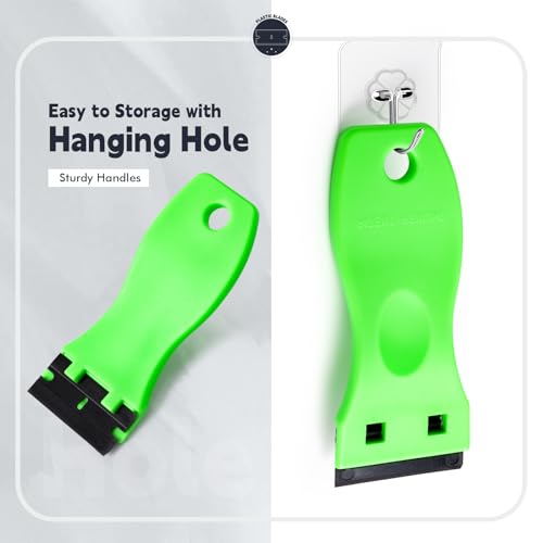 FOSHIO 2PCS Plastic Razor Blade Scraper Tool and 100PCS Plastic Blades for Gasket Remover, Sticker Remover, Labels Decal and Adhesive Remover for Windows and Glass (Lime Green) - color: Lime Green