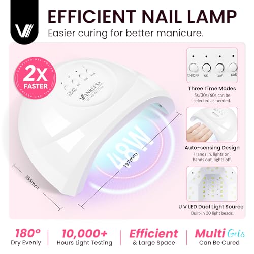 VANREESA Gel Nail Polish Kit with U V Light 53 Pcs Gel Polish Nail Set 36 Colors Nail Polish Set + Base and 4 Effects Top Coat with Manicure Tools Complete DIY Nail Kit Gifts for Women Girls - color: Charming Moments