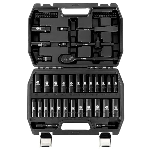 TILIBOTE 3/8“ Impact Socket Set, 74-Piece Drive 6-Point Deep Socket Wrench Set with 72-Tooth Ratchet, Standard SAE 5/16” - 7/8" & Metric 8mm - 22mm, Set for Home Use and Automotive Repair. - size: 3/8"