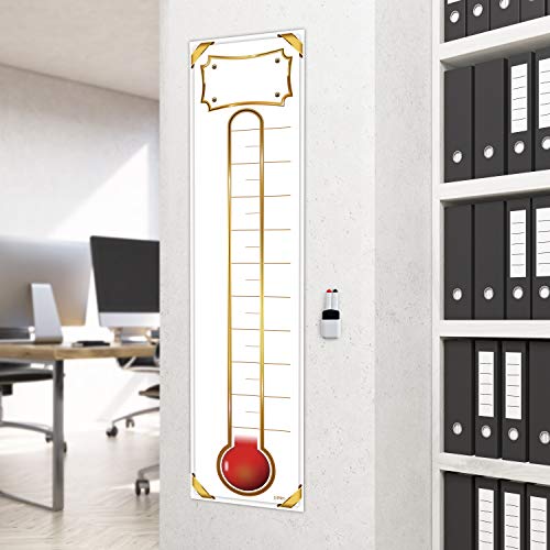 Fundraising Thermometer Chart Goal Tracker Decal - 48"x12" - Dry Erase Goal Setting Wall Poster Thermometer - Removable Giant Sales Goal Vinyal Sticker - color: Gold