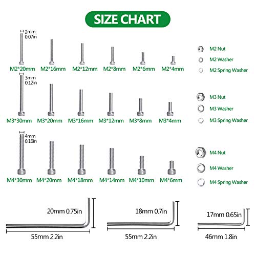 1440 Pcs M2 M3 M4 Hex Socket Head Screws Nuts Washers Kit, SS304 - size: SS M2 M3 M4 1440pcs 3