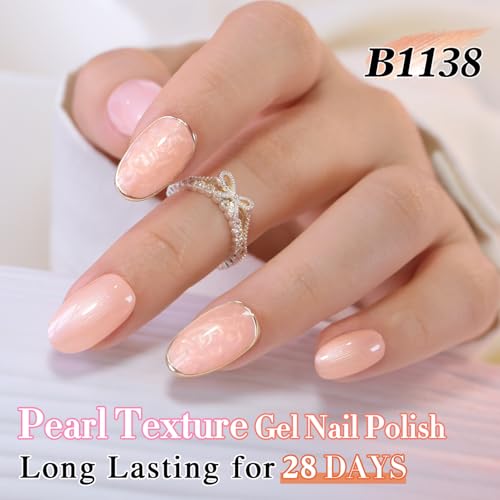 Double Rhythm 15ML Glitter Gel Polish Shimmer Reflective Full Size Color for Nail Art Salon DIY at Home (Pearl Nude Pink-B1138) - color: Nude PinK
